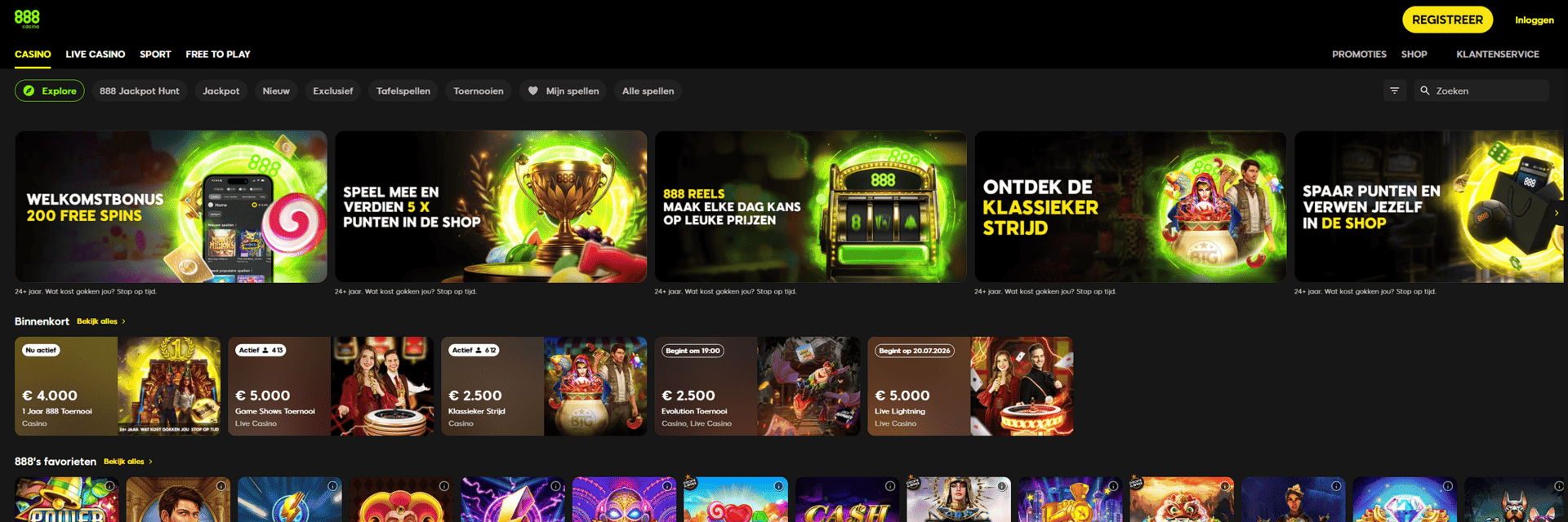 Screenshot van de 888-website